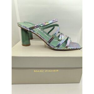 MARC FISHER  Slip-On Heel Sandal Size 7.5  Metallic Kristin Mermaid iridescent
